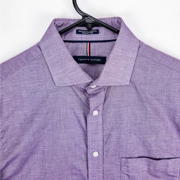 Tommy Hilfiger Dress Shirt Men's 15-15.5 34/35 Regular Fit Strech Purple - Picture 2 of 14